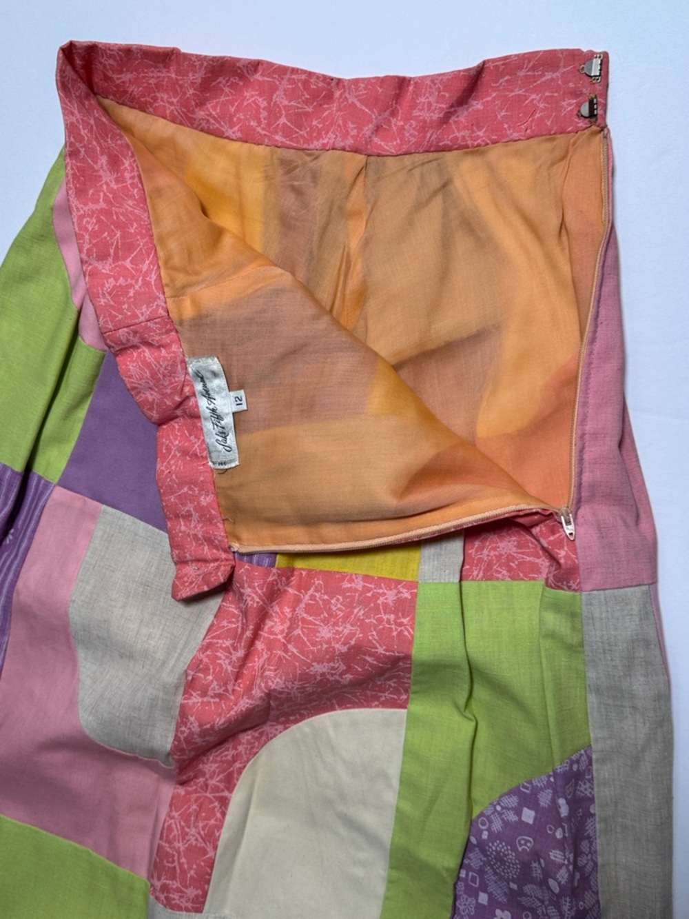 VINTAGE Saks Fifth Avenue Patchwork‎ Maxi Skirt Colorful Pastel Talon Zipper 12 - Picture 11 of 11